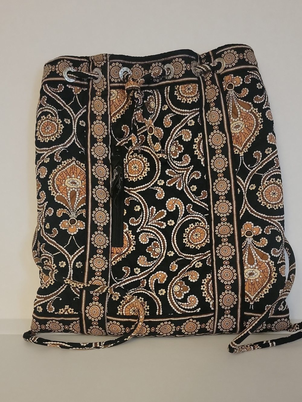 Vera Bradley Drawstring Backpack Retired Caffe Latte/ Mocha Medallion Design
